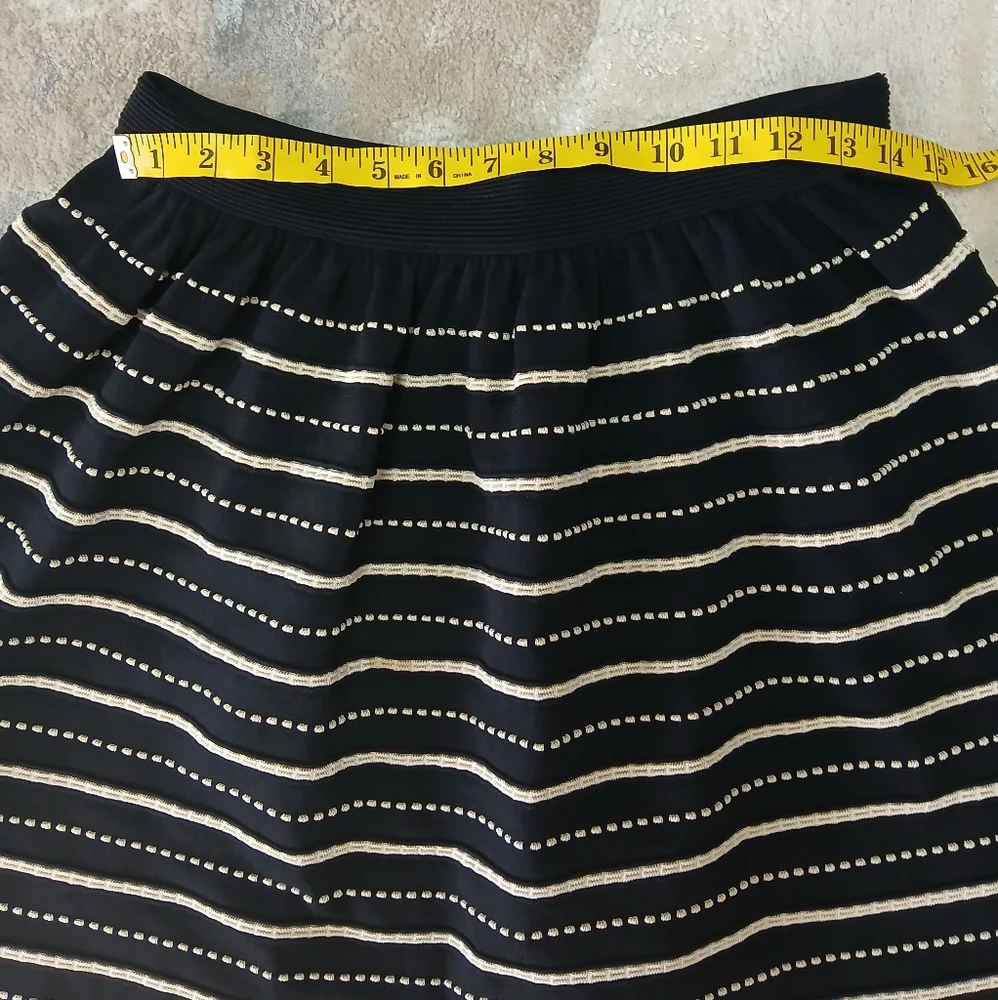 SANDRO PARIS‎ CREPE KNIT BLACK STRIPED MINI SKIRT